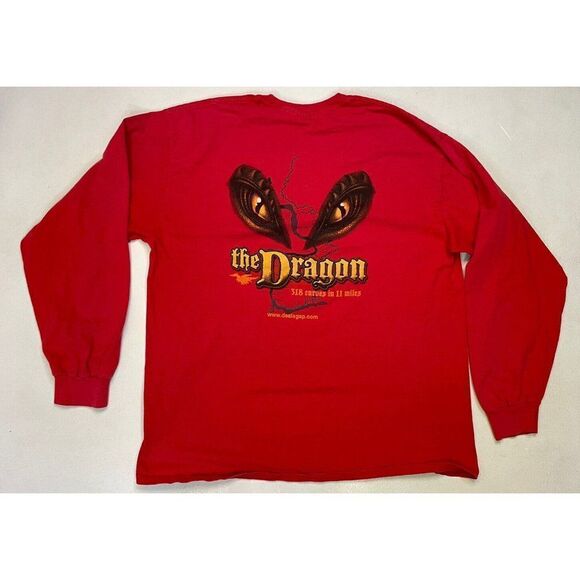 The Dragon 318 Curves In 11 Miles Motorcycle North Carolina T-shirt Men XL Red - Picture 1 of 8